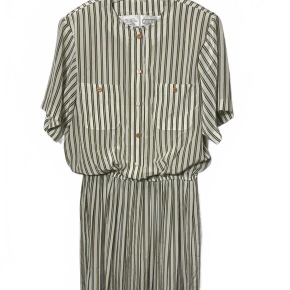 liz roberts Dresses & Skirts - 2/$30 Liz Roberts VTG Dress Long Women's 16 Green White Striped Pockets Cottage